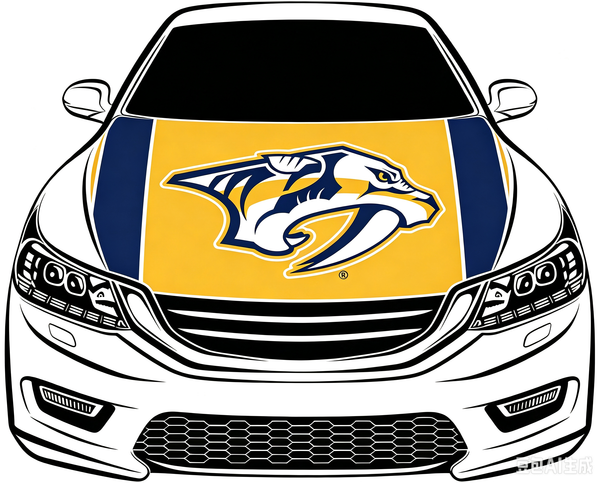 Nashville Predators Car Hood Cover Flag ,NHL Nashville Predators Engine Banner,4X5ft/6X7FT,100% Polyester Elastic Fabrics Can be Washed