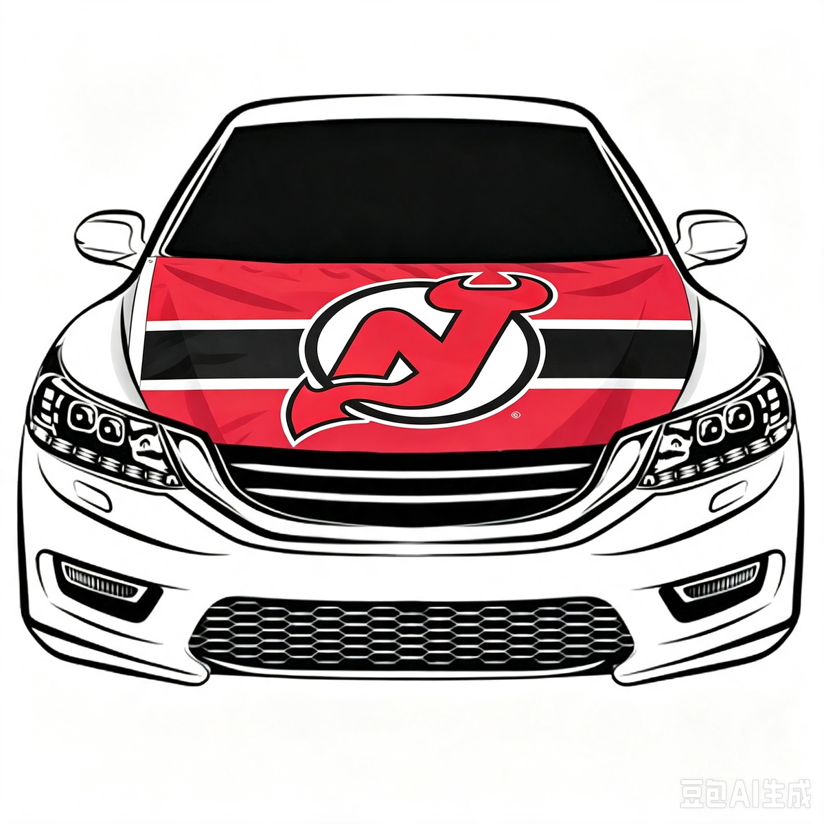 NHL New Jersey Devils Car Hood Cover Flag ,  New Jersey Devils Engine Banner,4X5ft/6X7FT,100% Polyester Elastic Fabrics Can be Washed