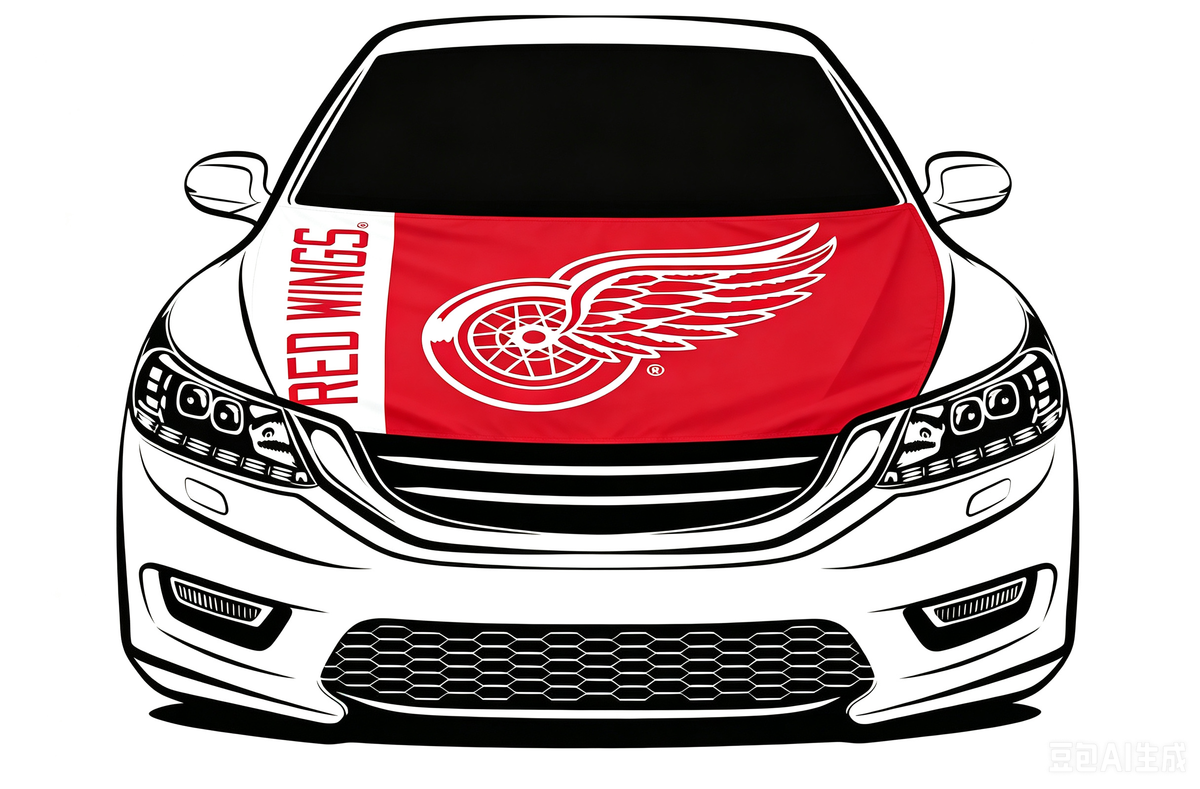 NHL Detroit Red Wings Car Hood Cover Flag ,NHL Wings Engine Banner,4X5ft/6X7FT,100% Polyester Elastic Fabrics Can be Washed