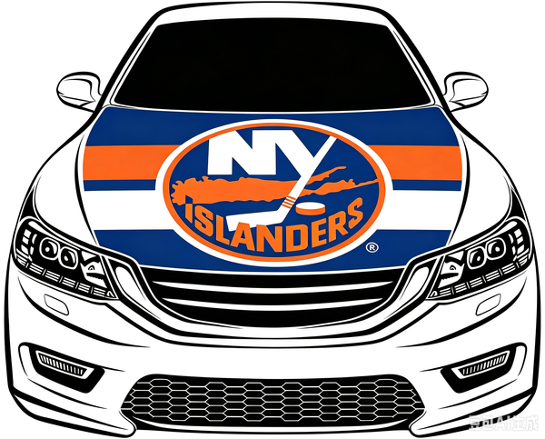 New York lslanders Car Hood Cover Flag ,NHL NY lslanders Engine Banner,4X5ft/6X7FT,100% Polyester Elastic Fabrics Can be Washed