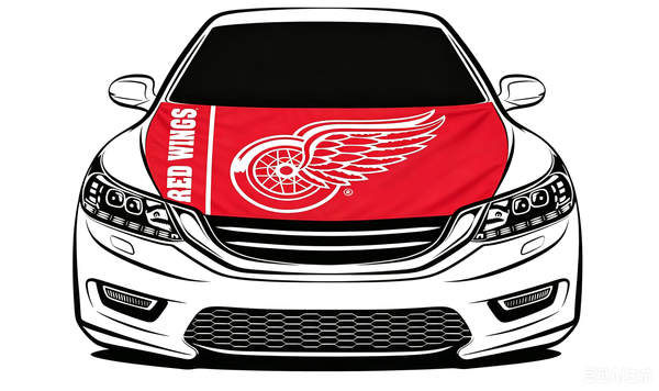 NHL Detroit Red Wings Car Hood Cover Flag ,NHL Wings Engine Banner,4X5ft/6X7FT,100% Polyester Elastic Fabrics Can be Washed
