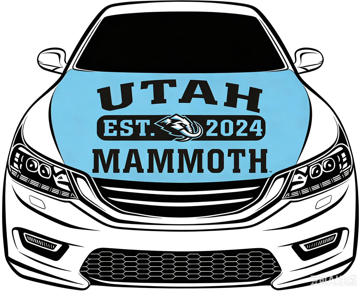 Utah Mammoth Car Hood Cover Flag ,NHL Utah Mammoth Engine Banner,4X5ft/6X7FT,100% Polyester Elastic Fabrics Can be Washed