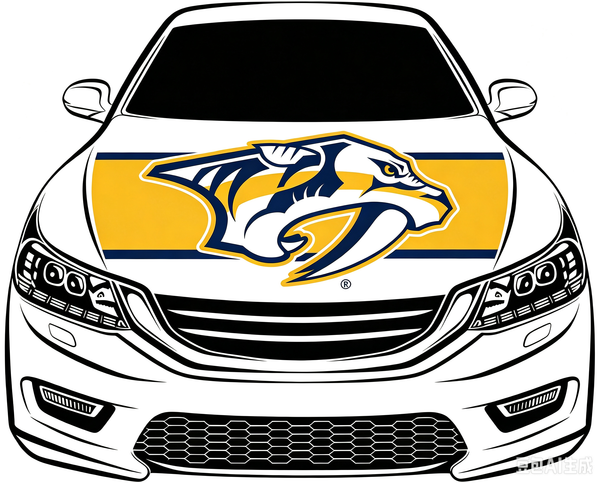 Nashville Predators Car Hood Cover Flag ,NHL Nashville Predators Engine Banner,4X5ft/6X7FT,100% Polyester Elastic Fabrics Can be Washed