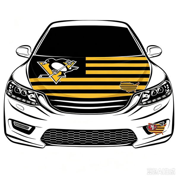 NHL  Pittsburgh Penguins Car Hood Cover Flag ,   Pittsburgh Penguins Engine Banner,4X5ft/6X7FT,100% Polyester Elastic Fabrics Can be Washed