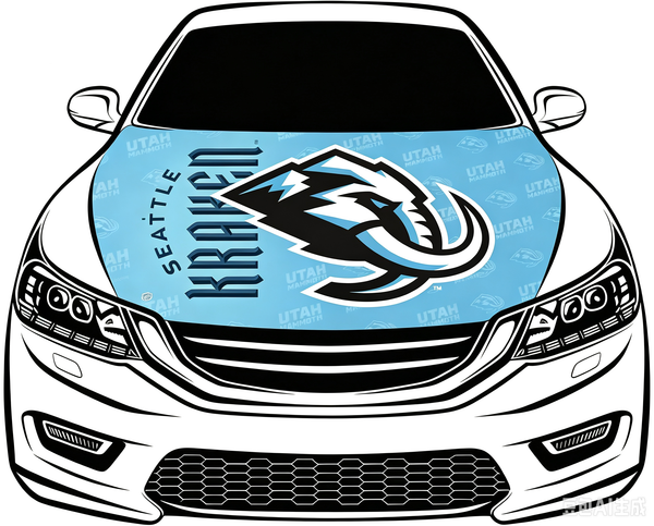 Utah Mammoth Car Hood Cover Flag ,NHL Utah Mammoth Engine Banner,4X5ft/6X7FT,100% Polyester Elastic Fabrics Can be Washed