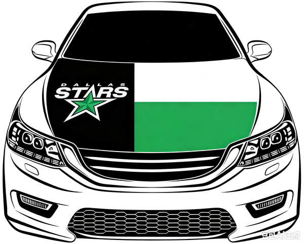 Los Dallas Stars Car Hood Cover Flag ,NHL Dallas Stars Engine Banner,4X5ft/6X7FT,100% Polyester Elastic Fabrics Can be Washed