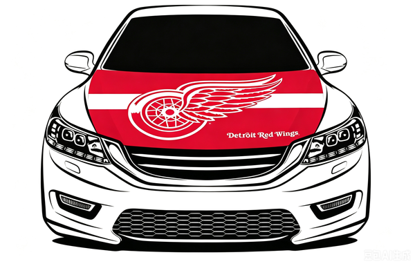 NHL Detroit Red Wings Car Hood Cover Flag ,NHL Wings Engine Banner,4X5ft/6X7FT,100% Polyester Elastic Fabrics Can be Washed
