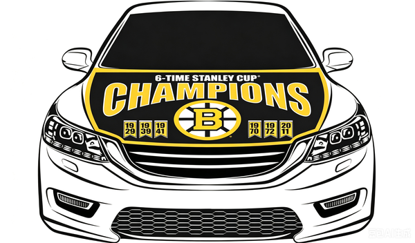 NHL Boston Bruins Car Hood Cover Flag ,NHL Bruins Engine Banner,4X5ft/6X7FT,100% Polyester Elastic Fabrics Can be Washed