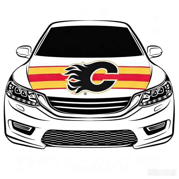 Calgary Flames Car Hood Cover Flag ,NHL Calgary Flames Engine Banner,4X5ft/6X7FT,100% Polyester Elastic Fabrics Can be Washed