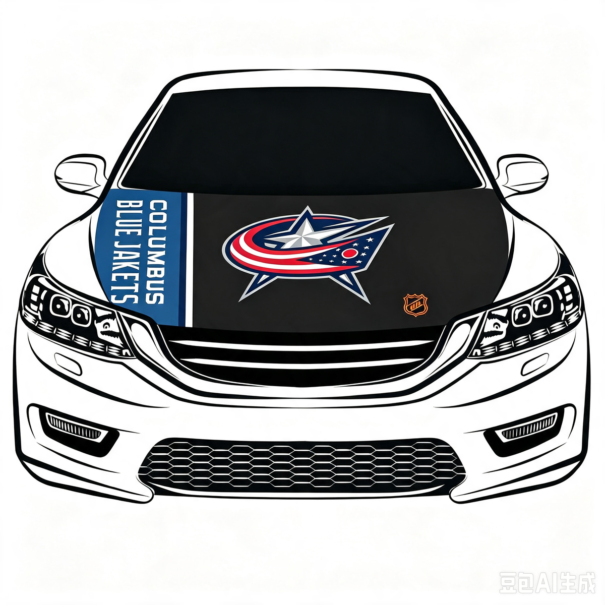 NHL Columbus Blue Jackets Car Hood Cover Flag ,  Columbus Blue Jackets Engine Banner,4X5ft/6X7FT,100% Polyester Elastic Fabrics Can be Washed