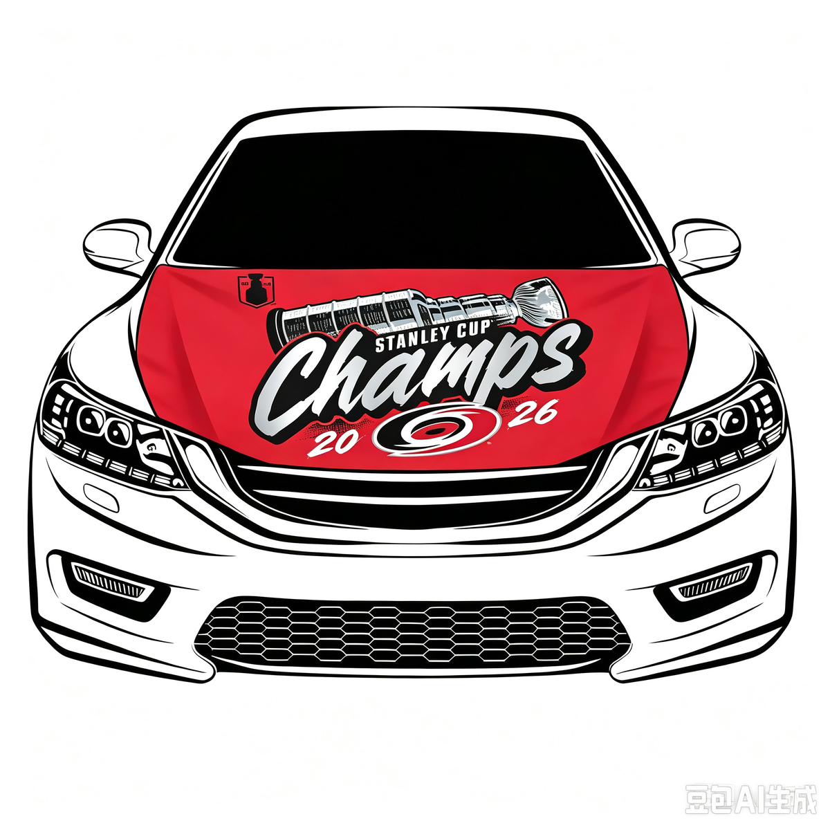 NHL Carolina Hurricanes Car Hood Cover Flag ,  Carolina Hurricanes Engine Banner,4X5ft/6X7FT,100% Polyester Elastic Fabrics Can be Washed