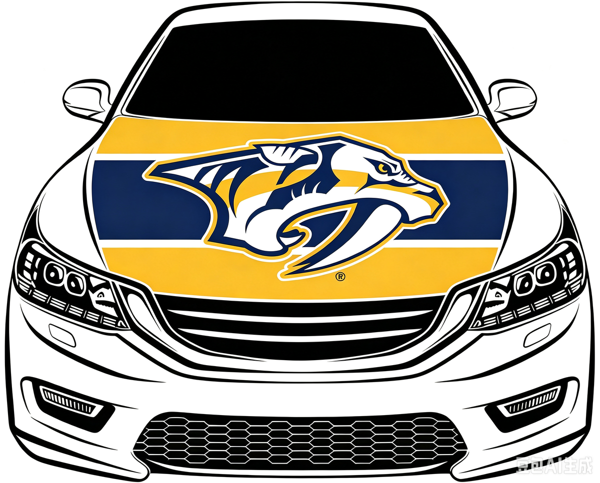 Nashville Predators Car Hood Cover Flag ,NHL Nashville Predators Engine Banner,4X5ft/6X7FT,100% Polyester Elastic Fabrics Can be Washed