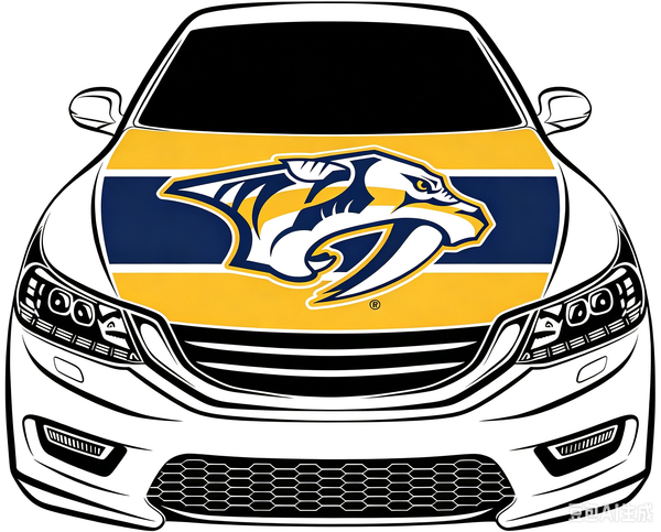 Nashville Predators Car Hood Cover Flag ,NHL Nashville Predators Engine Banner,4X5ft/6X7FT,100% Polyester Elastic Fabrics Can be Washed