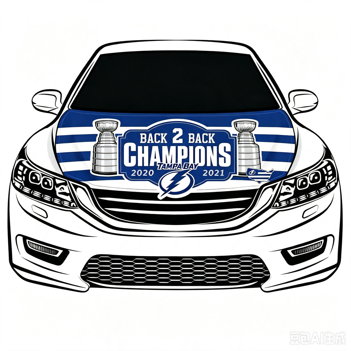 NHL Tampa Bay Lightning Car Hood Cover Flag , Tampa Bay Lightning Engine Banner,4X5ft/6X7FT,100% Polyester Elastic Fabrics Can be Washed