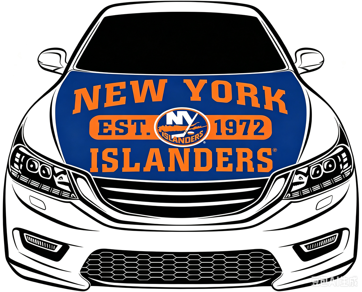 New York lslanders Car Hood Cover Flag ,NHL NY lslanders Engine Banner,4X5ft/6X7FT,100% Polyester Elastic Fabrics Can be Washed