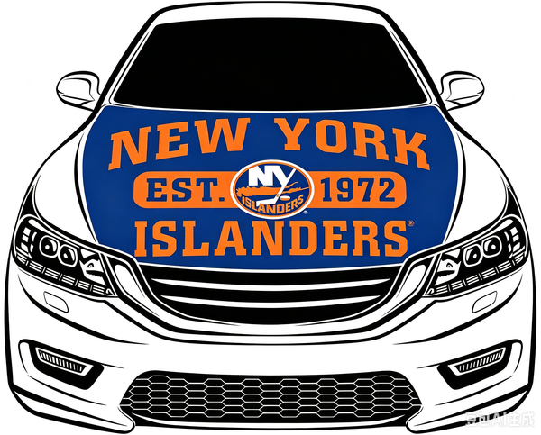 New York lslanders Car Hood Cover Flag ,NHL NY lslanders Engine Banner,4X5ft/6X7FT,100% Polyester Elastic Fabrics Can be Washed