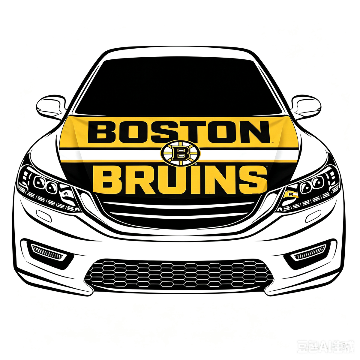 NHL Boston Bruins Car Hood Cover Flag ,NHL Bruins Engine Banner,4X5ft/6X7FT,100% Polyester Elastic Fabrics Can be Washed