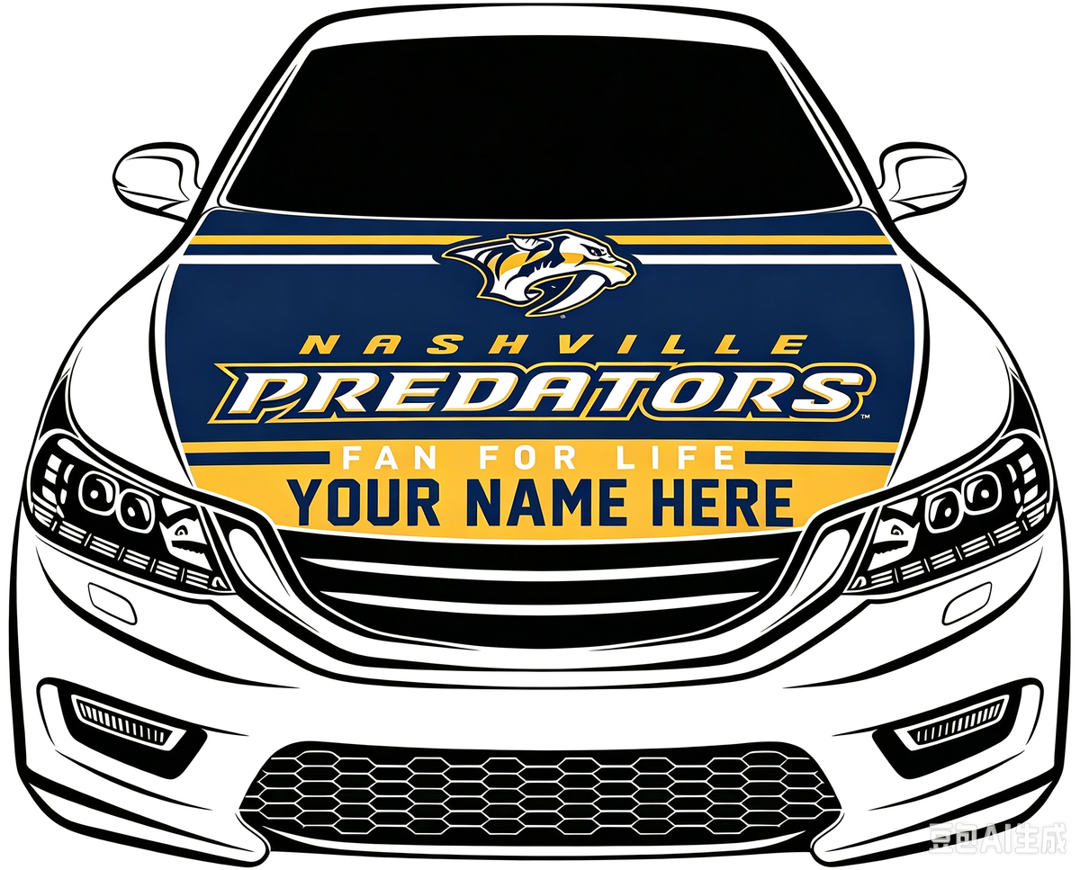 Nashville Predators Car Hood Cover Flag ,NHL Nashville Predators Engine Banner,4X5ft/6X7FT,100% Polyester Elastic Fabrics Can be Washed