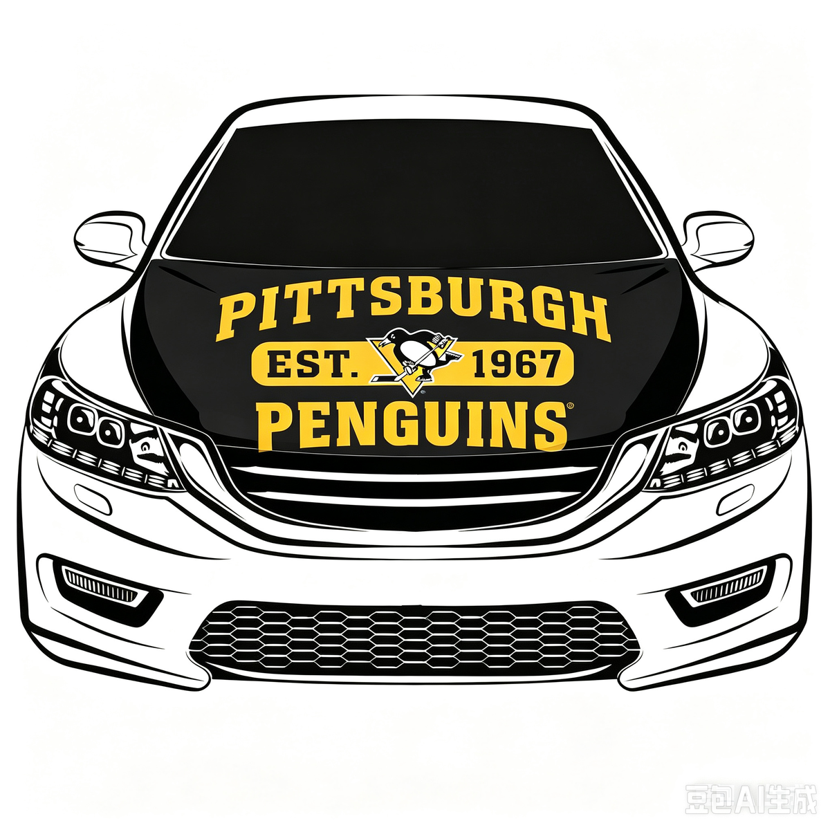 NHL  Pittsburgh Penguins Car Hood Cover Flag ,   Pittsburgh Penguins Engine Banner,4X5ft/6X7FT,100% Polyester Elastic Fabrics Can be Washed