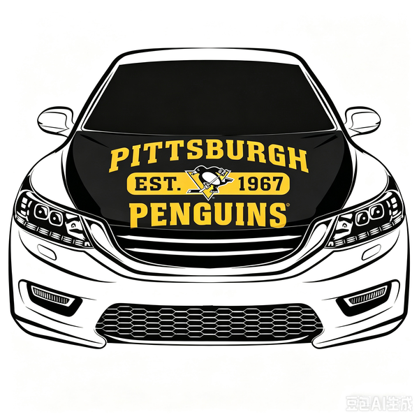 NHL  Pittsburgh Penguins Car Hood Cover Flag ,   Pittsburgh Penguins Engine Banner,4X5ft/6X7FT,100% Polyester Elastic Fabrics Can be Washed