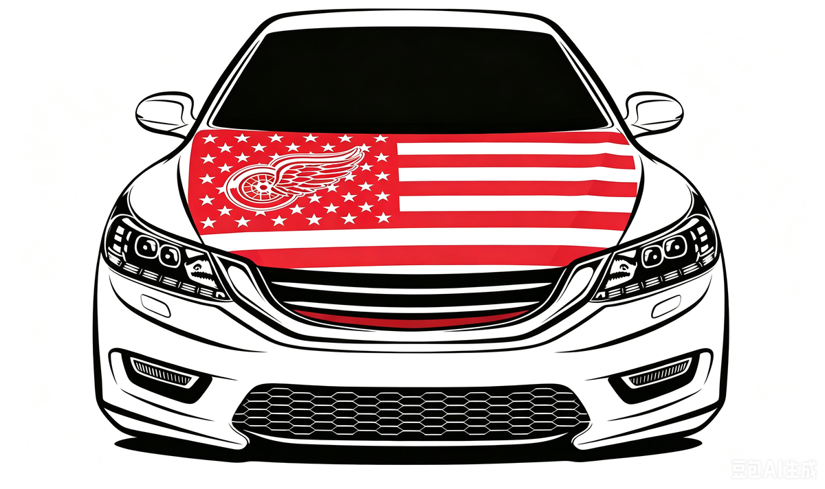 NHL Detroit Red Wings Car Hood Cover Flag ,NHL Wings Engine Banner,4X5ft/6X7FT,100% Polyester Elastic Fabrics Can be Washed