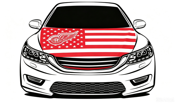 NHL Detroit Red Wings Car Hood Cover Flag ,NHL Wings Engine Banner,4X5ft/6X7FT,100% Polyester Elastic Fabrics Can be Washed