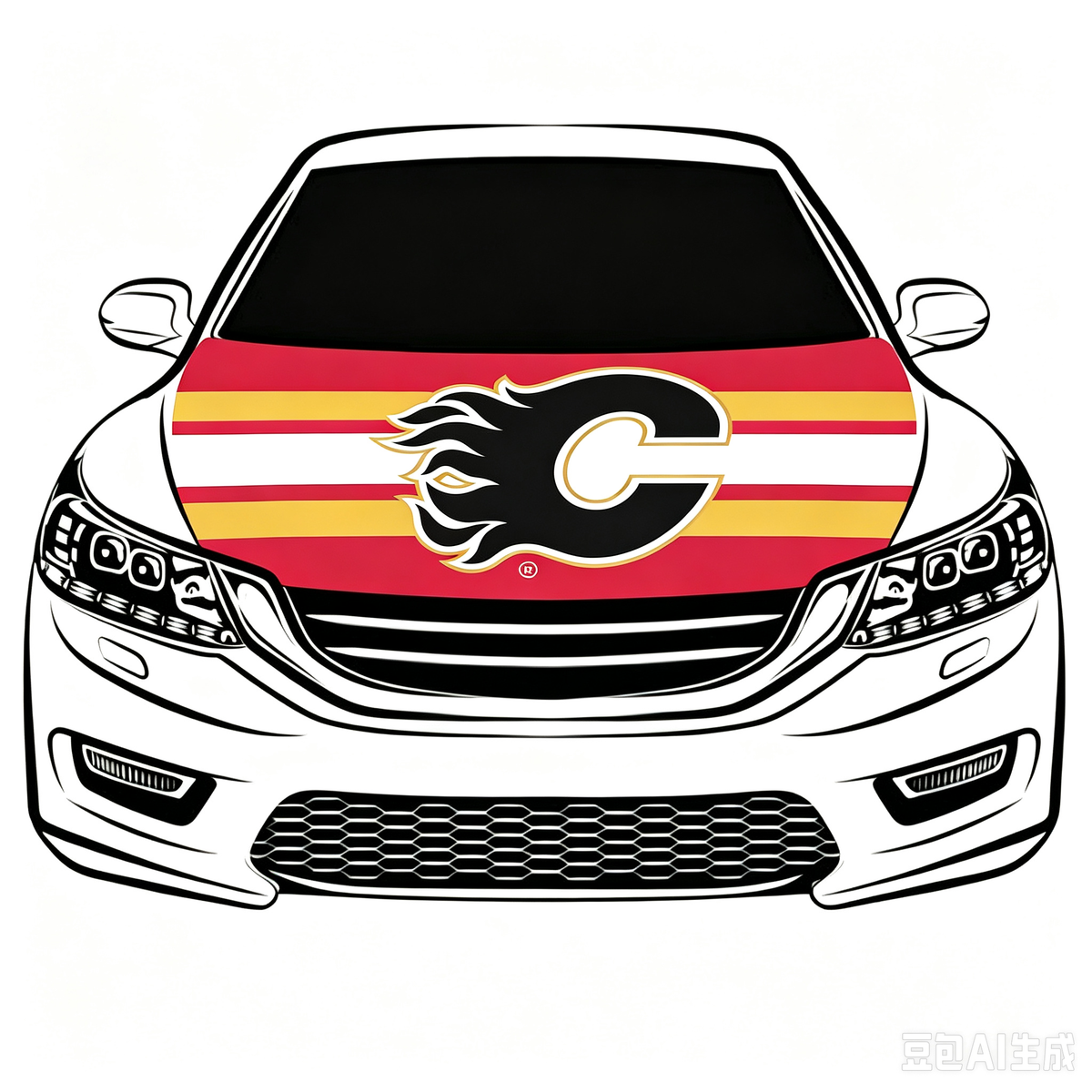 Calgary Flames Car Hood Cover Flag ,NHL Calgary Flames Engine Banner,4X5ft/6X7FT,100% Polyester Elastic Fabrics Can be Washed