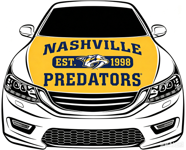 Nashville Predators Car Hood Cover Flag ,NHL Nashville Predators Engine Banner,4X5ft/6X7FT,100% Polyester Elastic Fabrics Can be Washed