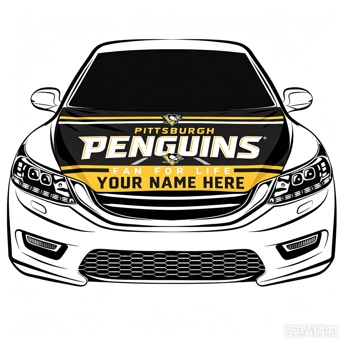 NHL  Pittsburgh Penguins Car Hood Cover Flag ,   Pittsburgh Penguins Engine Banner,4X5ft/6X7FT,100% Polyester Elastic Fabrics Can be Washed