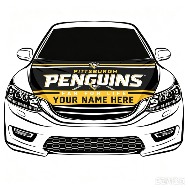NHL  Pittsburgh Penguins Car Hood Cover Flag ,   Pittsburgh Penguins Engine Banner,4X5ft/6X7FT,100% Polyester Elastic Fabrics Can be Washed