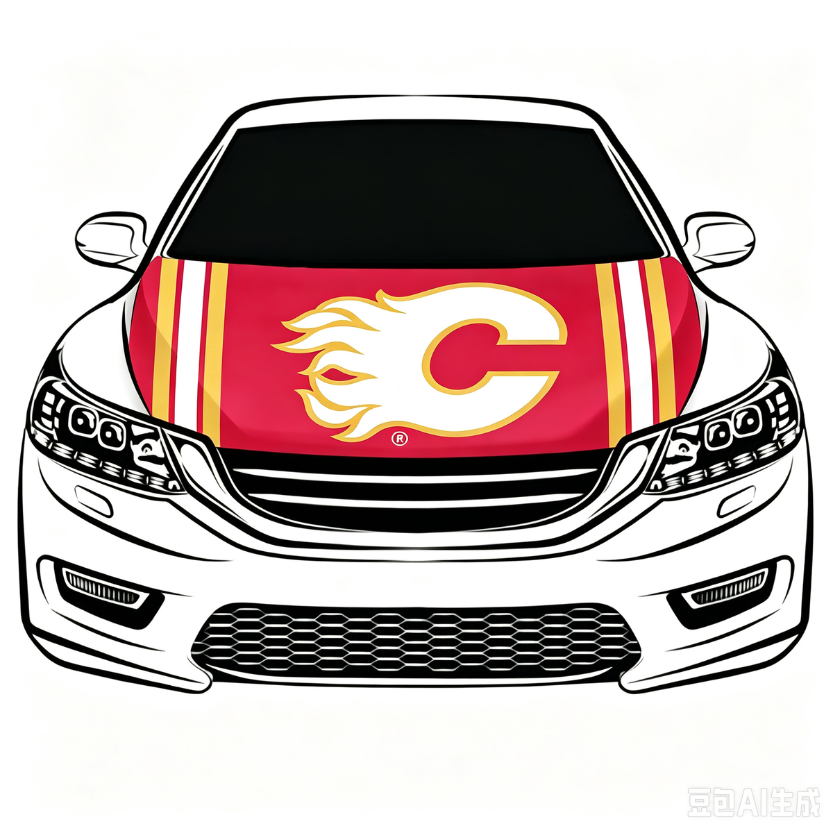 Calgary Flames Car Hood Cover Flag ,NHL Calgary Flames Engine Banner,4X5ft/6X7FT,100% Polyester Elastic Fabrics Can be Washed