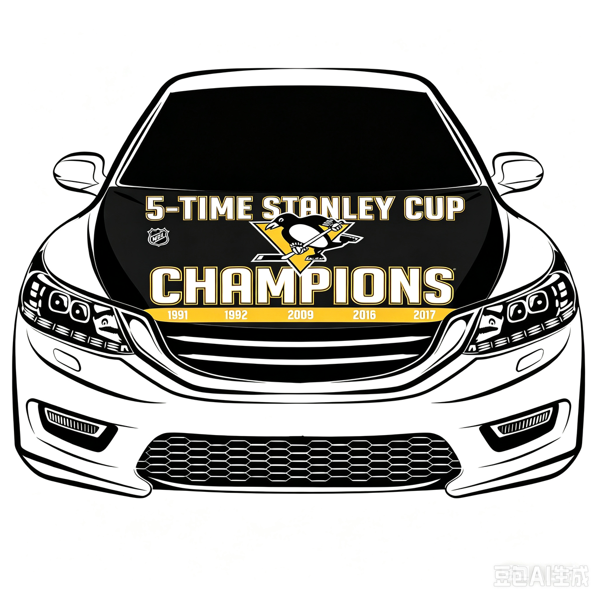 NHL  Pittsburgh Penguins Car Hood Cover Flag ,   Pittsburgh Penguins Engine Banner,4X5ft/6X7FT,100% Polyester Elastic Fabrics Can be Washed