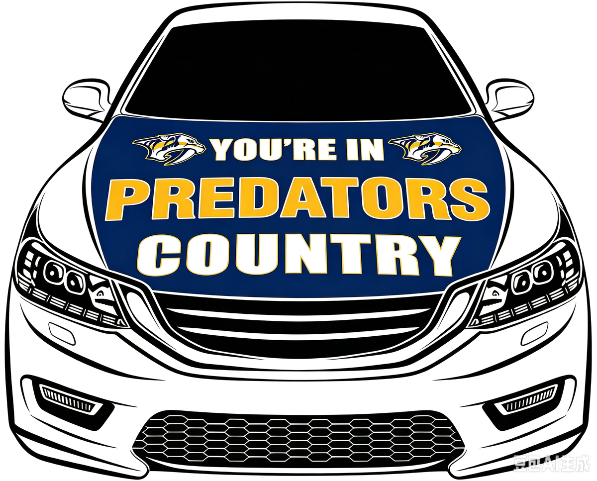 Nashville Predators Car Hood Cover Flag ,NHL Nashville Predators Engine Banner,4X5ft/6X7FT,100% Polyester Elastic Fabrics Can be Washed