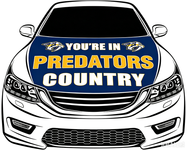 Nashville Predators Car Hood Cover Flag ,NHL Nashville Predators Engine Banner,4X5ft/6X7FT,100% Polyester Elastic Fabrics Can be Washed
