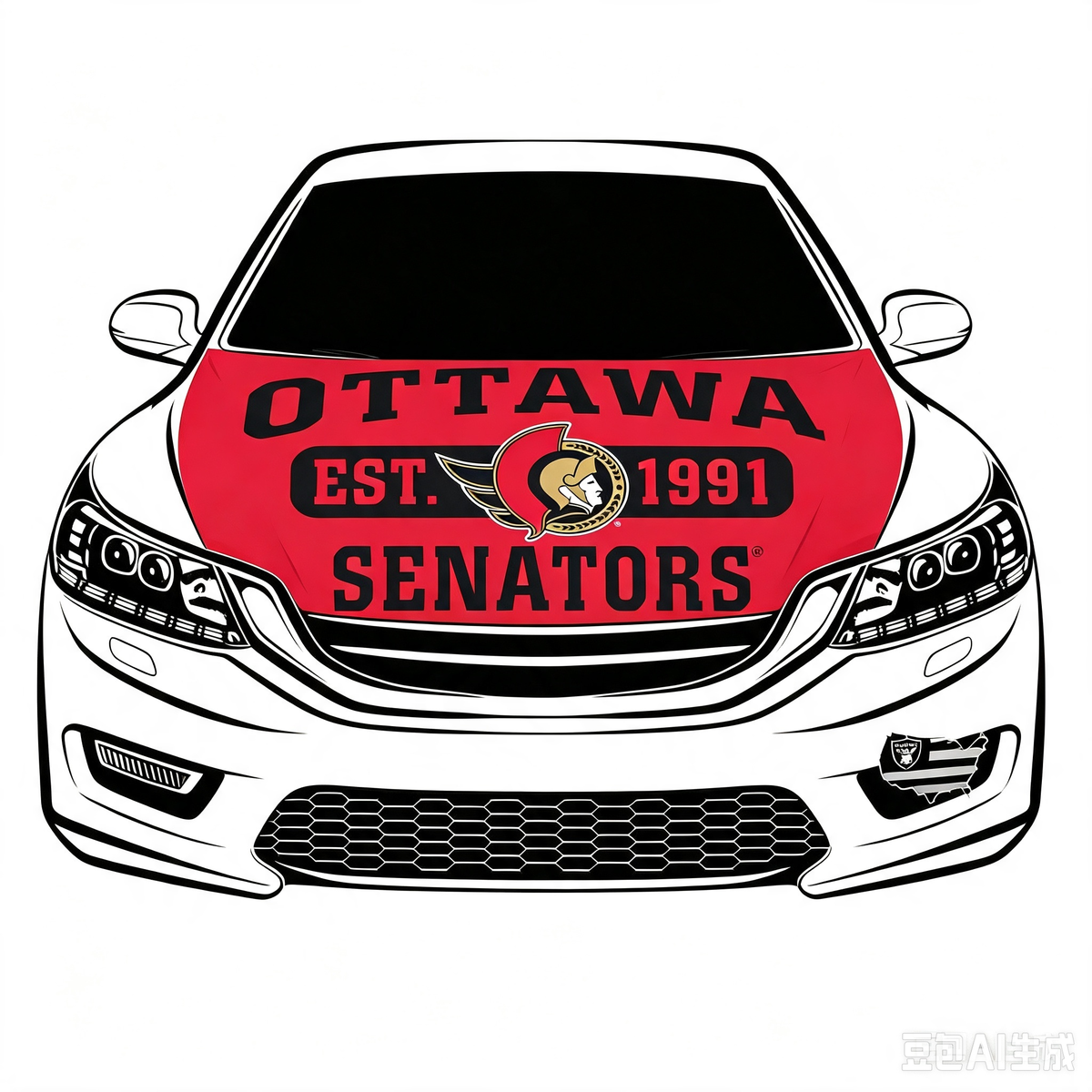 NHL Ottawa Senators Car Hood Cover Flag ,  Ottawa Senators Engine Banner,4X5ft/6X7FT,100% Polyester Elastic Fabrics Can be Washed