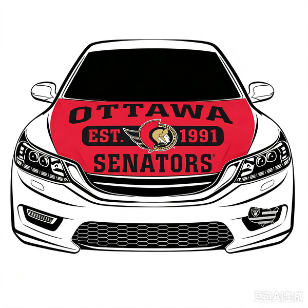 NHL Ottawa Senators Car Hood Cover Flag ,  Ottawa Senators Engine Banner,4X5ft/6X7FT,100% Polyester Elastic Fabrics Can be Washed