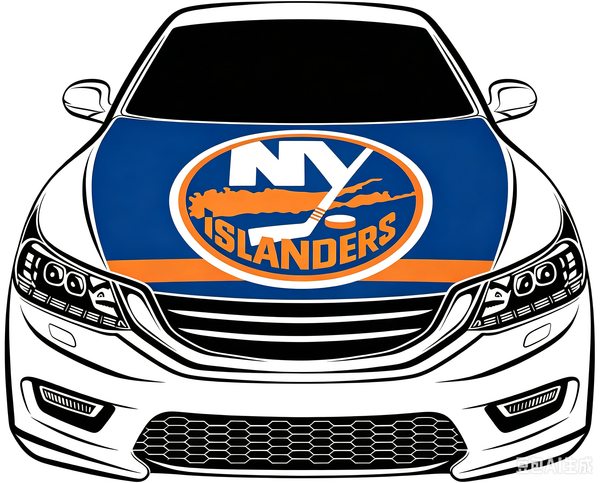 New York lslanders Car Hood Cover Flag ,NHL NY lslanders Engine Banner,4X5ft/6X7FT,100% Polyester Elastic Fabrics Can be Washed
