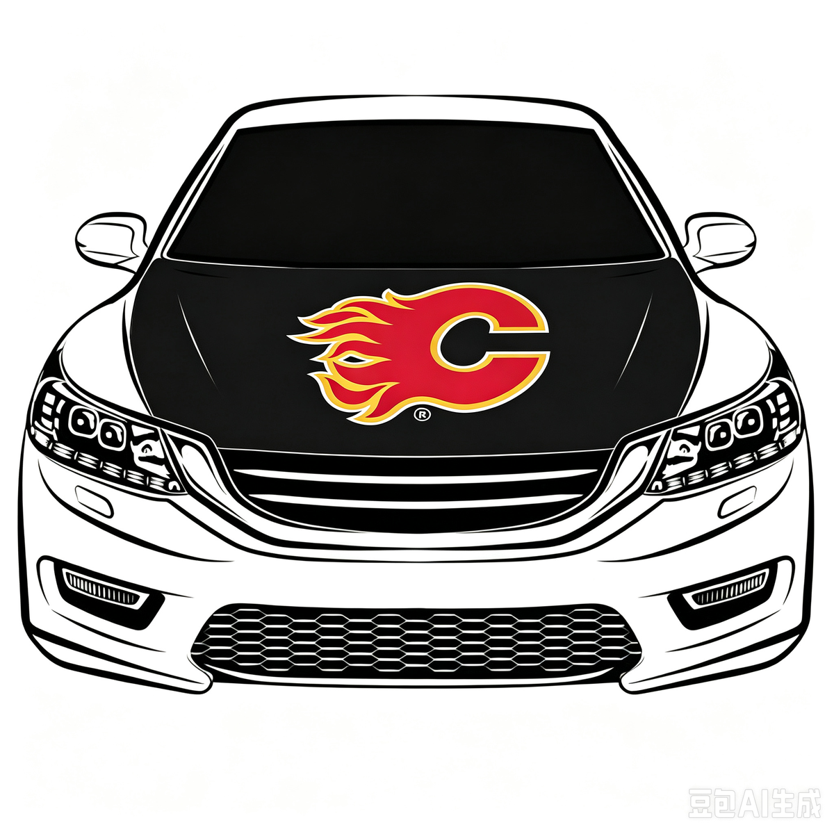 Calgary Flames Car Hood Cover Flag ,NHL Calgary Flames Engine Banner,4X5ft/6X7FT,100% Polyester Elastic Fabrics Can be Washed