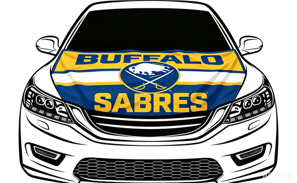 NHL Buffalo Sabres Car Hood Cover Flag ,  Buffalo Sabres Engine Banner,4X5ft/6X7FT,100% Polyester Elastic Fabrics Can be Washed