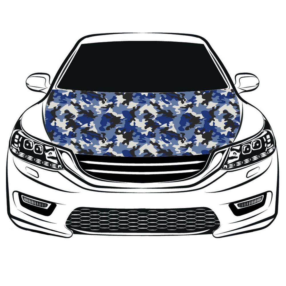 Camouflage blue Hood Cover Flag ,Camouflage Engine Banner,3.3X5ft/6X7FT,100% Polyester Elastic Fabrics Can be Washed