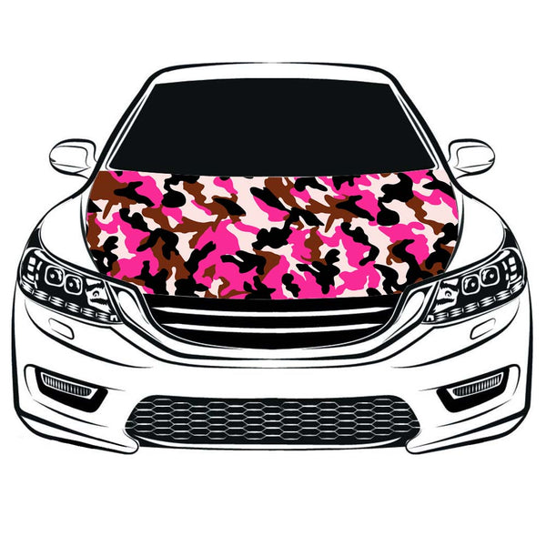 Camouflage Car Hood Cover Flag ,Camouflage pink Engine Banner,3.3X5ft,100% Polyester Elastic Fabrics Can be Washed