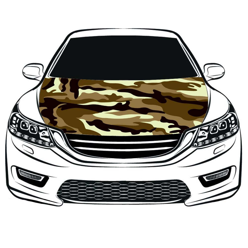 Camouflage Car Hood Cover Flag ,Camouflage yellow Engine Banner,3.3X5ft,/6X7FT100% Polyester Elastic Fabrics Can be Washed