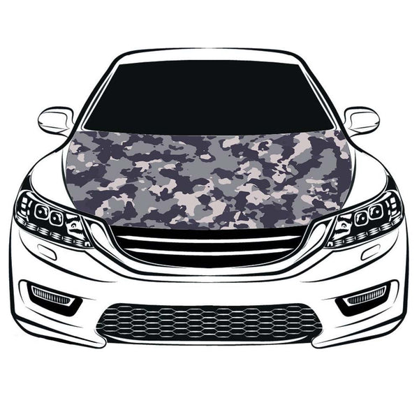 Camouflage Car Hood Cover Flag ,Camouflage grey Engine Banner,3.3X5ft,100% Polyester Elastic Fabrics Can be Washed