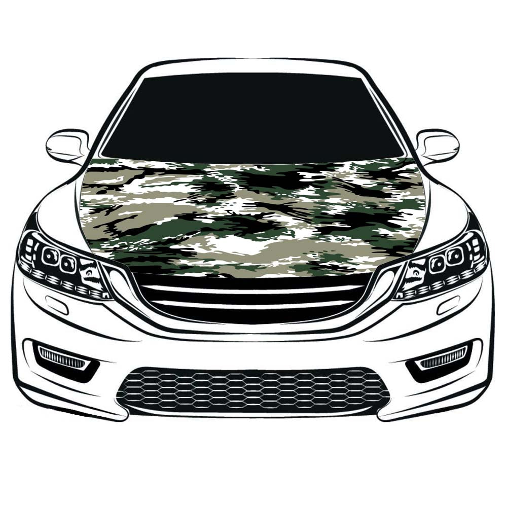 Camouflage green Car Hood Cover Flag ,Camouflage Engine Banner,3.3X5ft/6X7FT,100% Polyester Elastic Fabrics Can be Washed