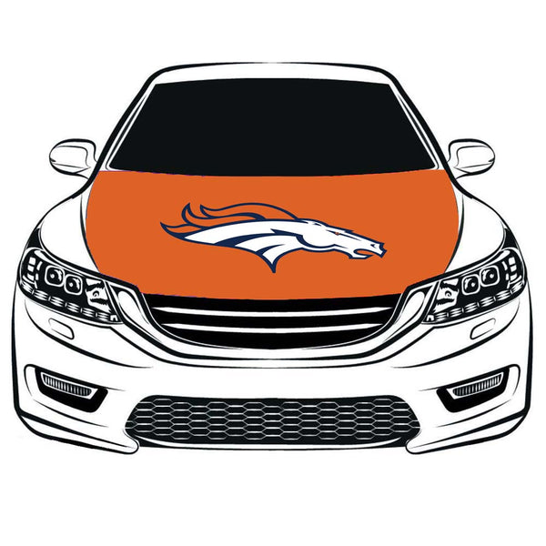 Denver Broncos Car Hood Cover Flag , Engine Banner Denver Broncos ,3.3X5ft,100% Polyester Elastic Fabrics Can be Washed