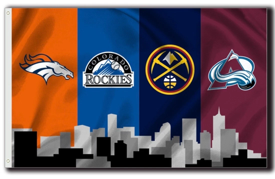 Denver Teams Flag -3x5 ft Broncos, Nuggets, Avalanche， Rockies, Banner-100% polyester-2 Metal Grommets-One sided /Two sided
