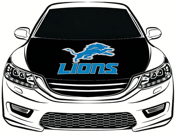 Detroit Lions Car Hood Cover Flag NFL 4X5ft,/6X7FT 100% Polyester Elastic Fabrics Can be Washed Flag