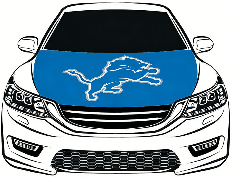 Detroit Lions Car Hood Cover Flag NFL 4X5ft,/6X7FT 100% Polyester Elastic Fabrics Can be Washed Flag