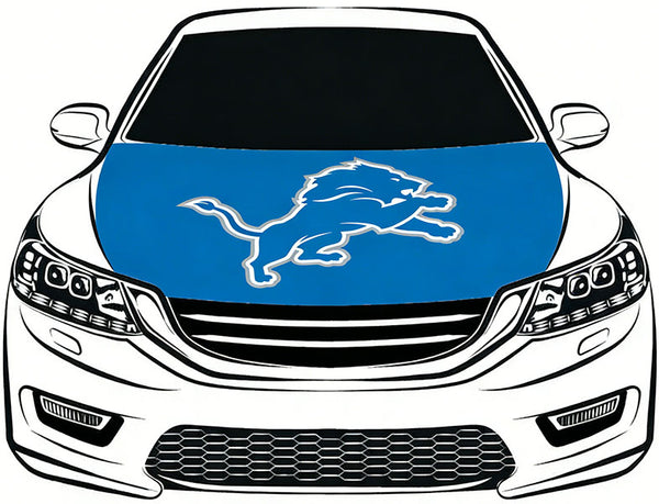 Detroit Lions Car Hood Cover Flag NFL 4X5ft,/6X7FT 100% Polyester Elastic Fabrics Can be Washed Flag