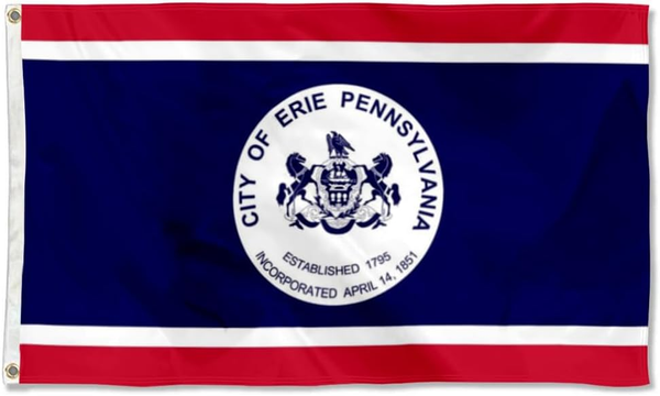 Pennsylvania City of Erie Flag-3x5 ft Banner -100% polyester-2 Metal Grommets-One sided /Two sided